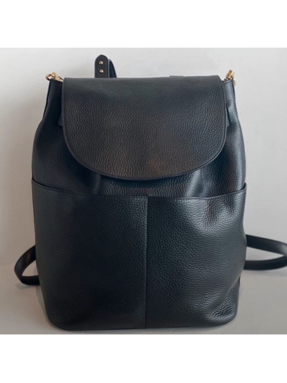 Classic Black Leather Backpack - Unbranded